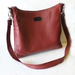 red leather bag