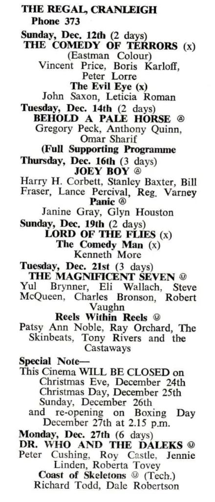 The Regals programme in December 1965