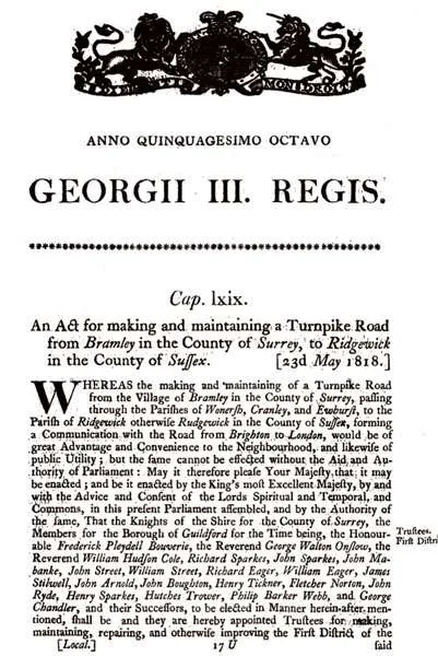 Cranleighs Turnpike Road Act, 1818