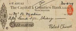 A cheque of 1909