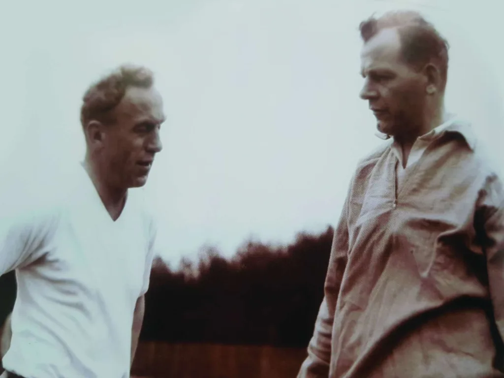 Winterbottom, Sir Walter (1913 2002), with England captain Billy Wright, c1954 (Morse)