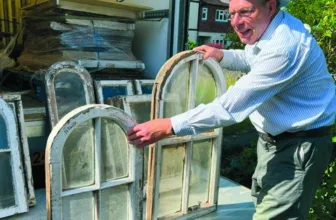 Charles Brooking receiving arched sash windows from a lorry