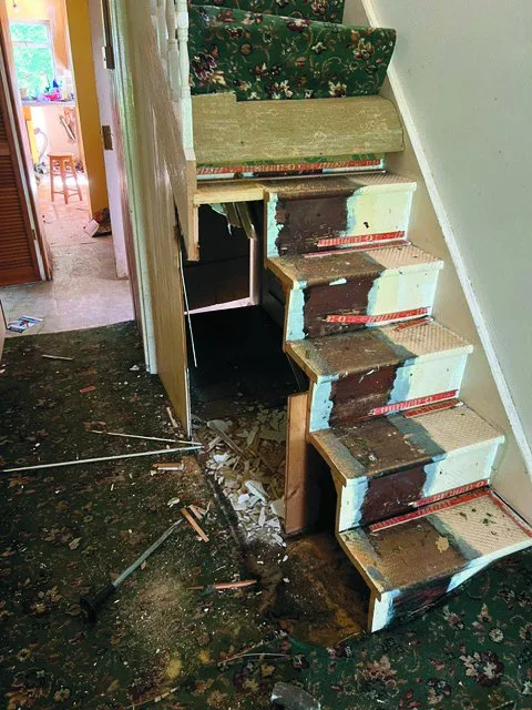 The Edwardian staircase section after removal