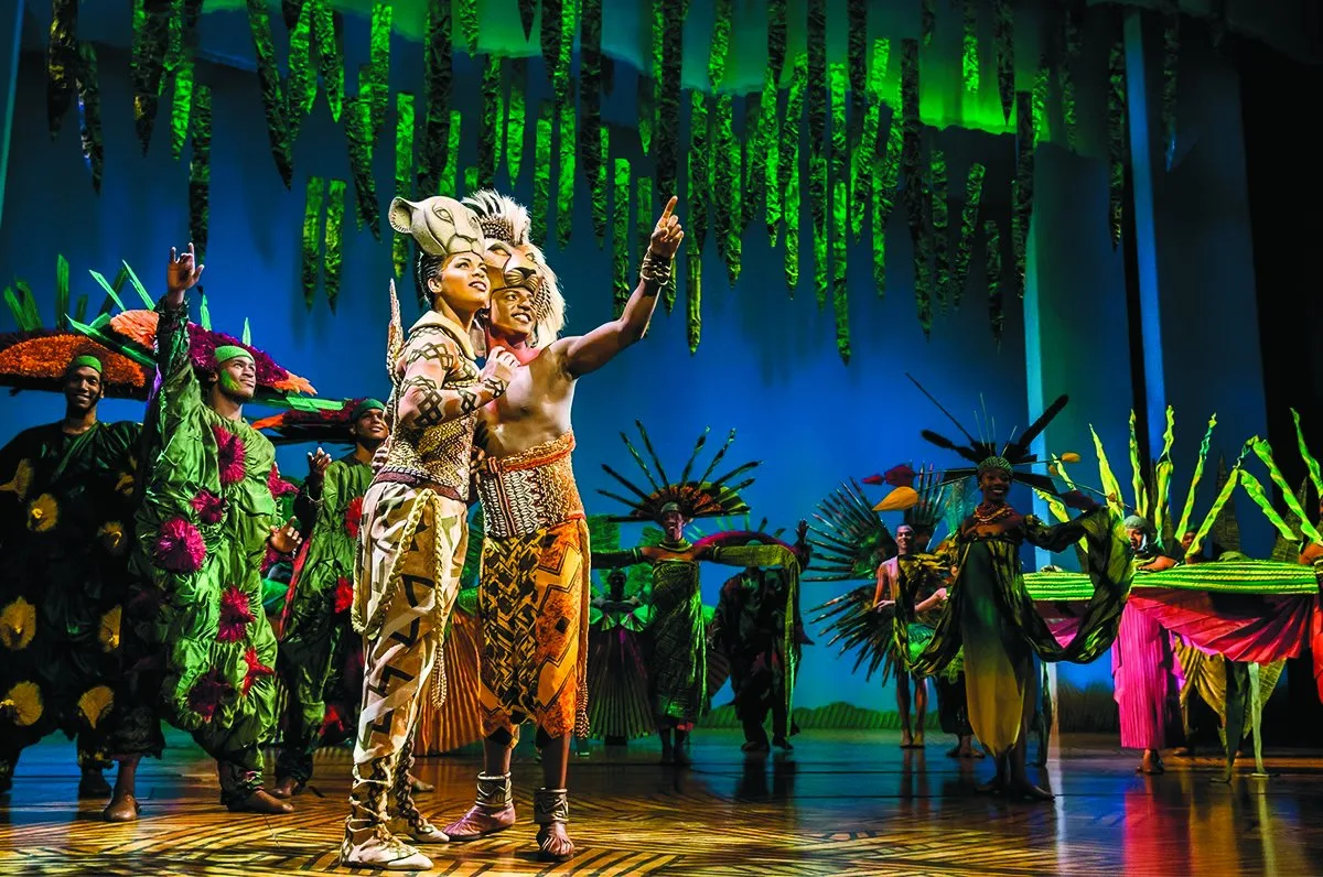 A theatrical headdress of the kind created for The Lion King