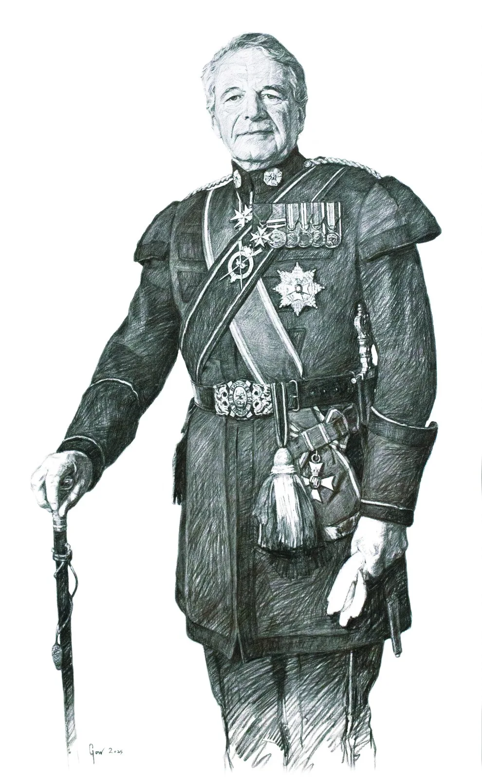 Earl of Dalhousie, a charcoal portrait by Andrew Gow