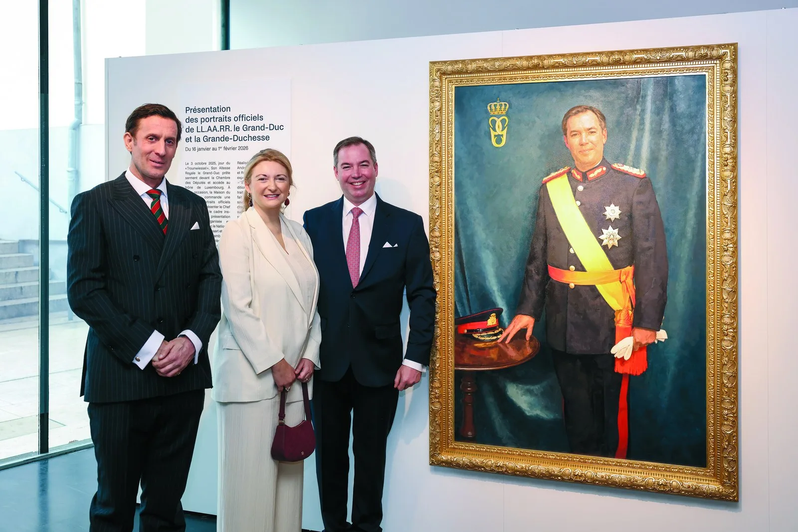 Andrew Gow with the Grand Duke and Duchess of Luxembourg at the presentation of his portrait