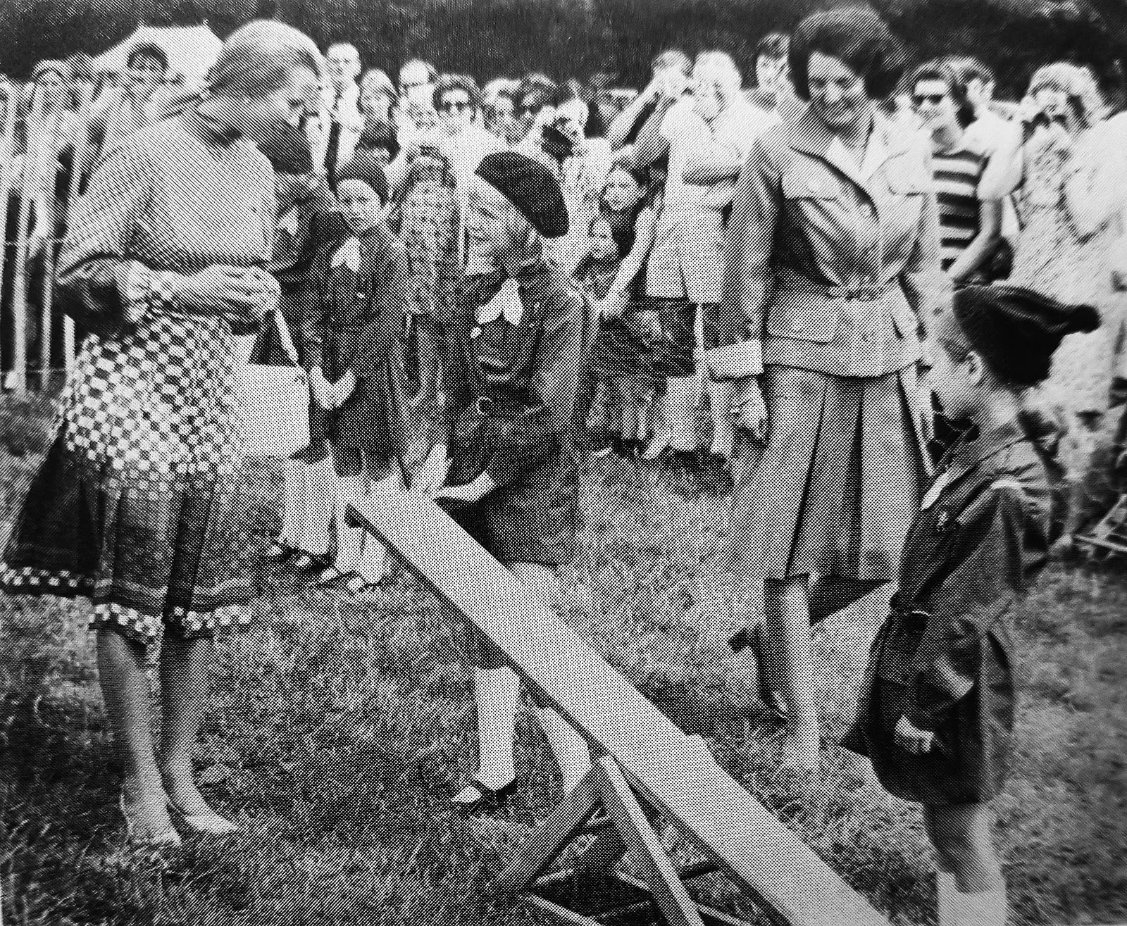 Princess Anne inspecting a line of Brownies at the Cranleigh Show in 1975